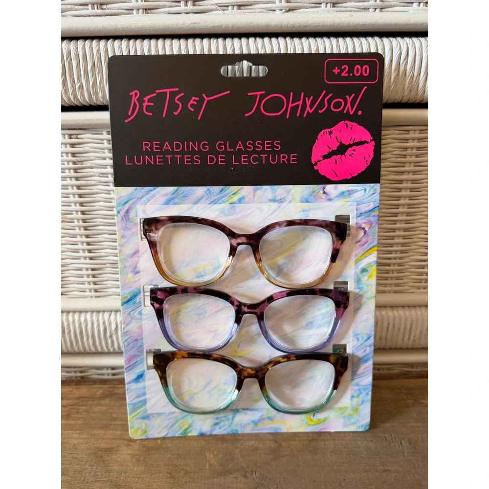 Betsey Johnson 3 Pack Reading Glasses +2.00 Cat Eye Tortoise Ombre Multicolor